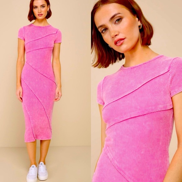 Lulus Dresses & Skirts - Lulus Totally the Sweetest Washed Pink Ribbed Seamed Midi Dress